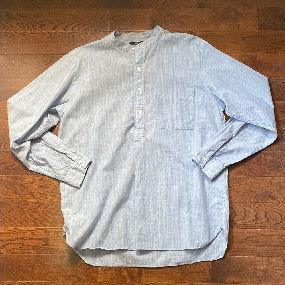 Beams from Japan Size Medium Cotton/Flax Mandarin Collar Button Shirt MSRP $215